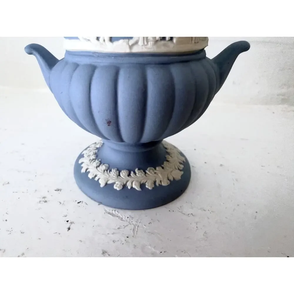 Wedgwood Portland Blue Jasperware Campana Urn Vase Classical Relief England